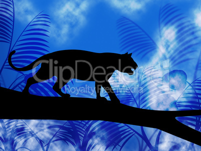 Tiger On Tree Indicates Jungle Animals And Cat