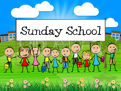 Sunday School Banner Represents Prayer Praying And Youngsters