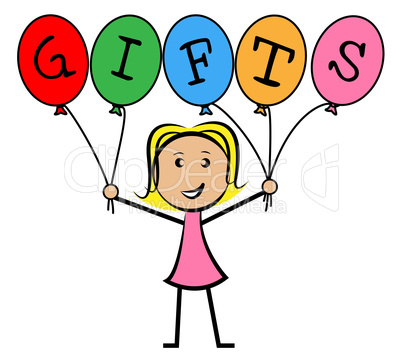 Gifts Balloons Means Young Woman And Kids