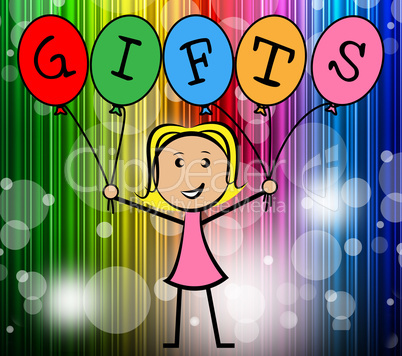 Gifts Balloons Indicates Young Woman And Kids