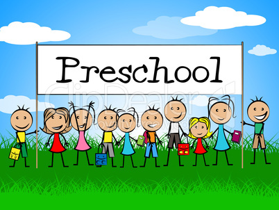 Preschool Kids Banner Represents Day Care And Child