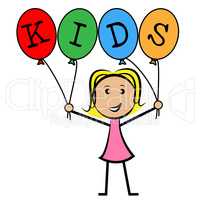 Kids Balloons Means Young Woman And Youngsters