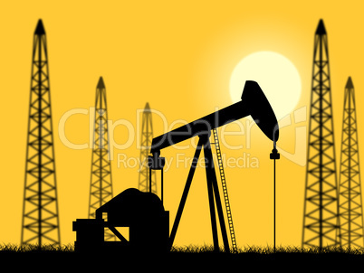 Oil Wells Represents Power Source And Drilling