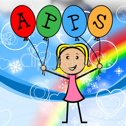 Apps Balloons Represents Young Woman And Kids