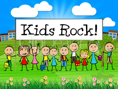 Kids Rock Banner Indicates Free Time And Child