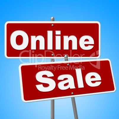 Online Sale Signs Shows Web Site And Retail