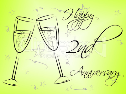 Happy Second Anniversary Shows Greeting Marriage And Salutation