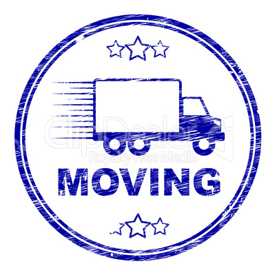 Moving House Stamp Represents Change Of Residence And Lorry