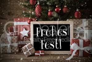 Nostalgic Tree, Snowflakes, Frohes Fest Means Merry Christmas