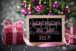 Tree, Gifts, Snowflakes, Bokeh, Guten Rutsch 2017 Means New Year