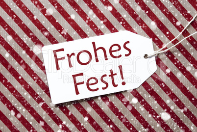 Label On Red Paper, Frohes Fest Means Merry Christmas, Snowflakes