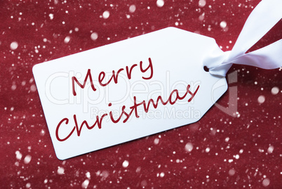 One Label On Red Background, Snowflakes, Text Merry Christmas