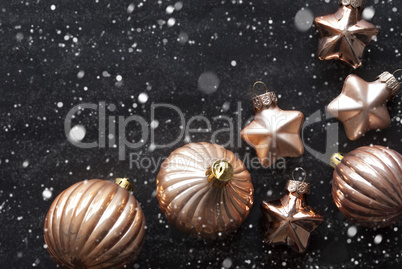 Bronze Christmas Tree Balls, Snowflakes And Copy Space