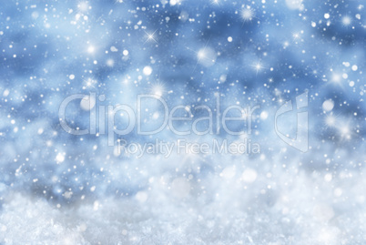 Blue Christmas Background With Snow, Snwoflakes, Stars