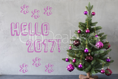 Christmas Tree, Cement Wall, Text Hello 2017