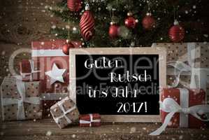 Nostalgic Christmas Tree, Snowflakes, Guten Rutsch 2017 Means Ne