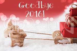 Reindeer With Sled, Red Background, Text Goodbye 2016