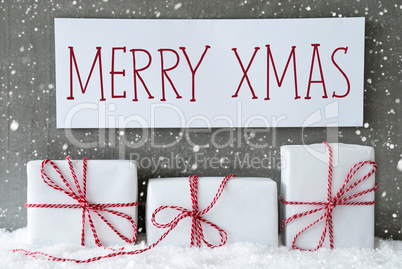 White Gift With Snowflakes, Text Merry Xmas