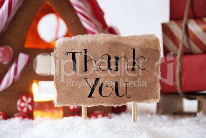 Gingerbread House With Sled, Text Thank You