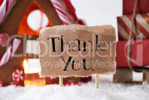 Gingerbread House With Sled, Text Thank You