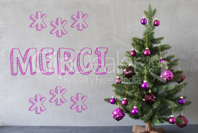 Christmas Tree, Cement Wall, Merci Means Thank You