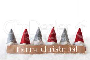 Gnomes, White Background, Text Merry Christmas