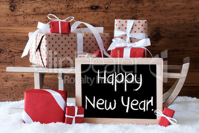 Sleigh With Gifts On Snow, Text Happy New Year