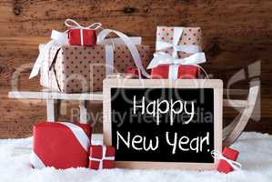 Sleigh With Gifts On Snow, Text Happy New Year