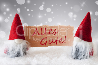 Red Gnomes With Snow, Alles Gute Means Best Wishes