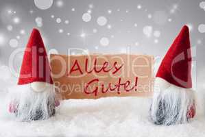Red Gnomes With Snow, Alles Gute Means Best Wishes