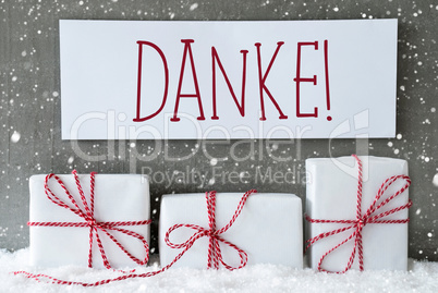 White Gift With Snowflakes, Danke Means Thank You