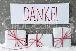White Gift With Snowflakes, Danke Means Thank You
