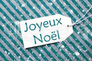 Label On Turquoise Paper, Snowflakes, Joyeux Noel Means Merry Christmas