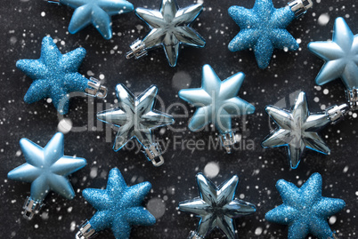 Blue Or Turquoise Christmas Tree Balls As Texture, Snowflakes