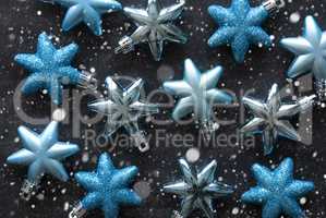 Blue Or Turquoise Christmas Tree Balls As Texture, Snowflakes