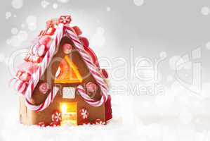 Gingerbread House, Gray Bokeh Background, Copy Space