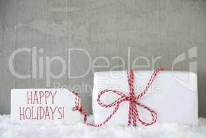 One Gift, Urban Cement Background, Text Happy Holidays