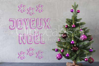 Tree, Cement Wall, Text Joyeux Noel Means Merry Christmas