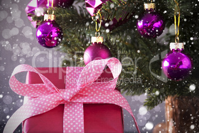 Gift With Tree, Snowflakes, Bokeh, Copy Space