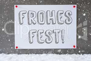 Label On Cement Wall, Snowflakes, Frohes Fest Means Merry Christmas