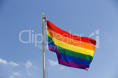 Rainbow flag on a flagpole