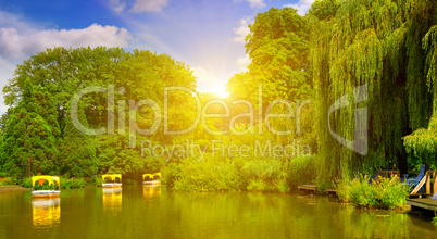 picturesque lake and pleasure boats