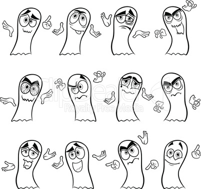 Set of twelve funny ghost outlines