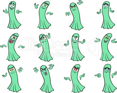 Set of twelve turquoise ghosts