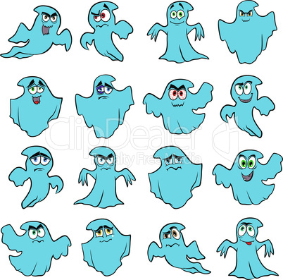 Set of sixteen blue flying ghosts