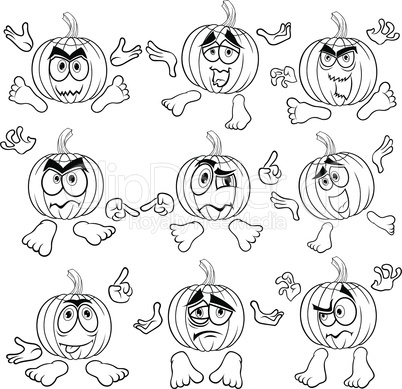 Funny gesticulating pumpkin outlines