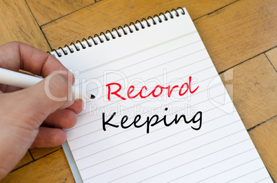 Record keeping text concept