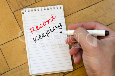 Record keeping text concept