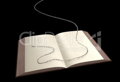 Open book magic and incoming text 3d illustration