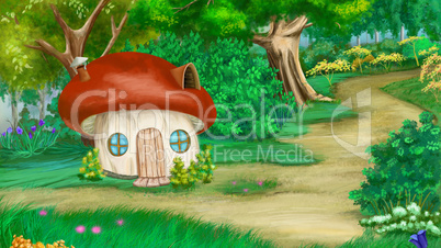 Fairy Tale Mushroom House in a Summer Forest